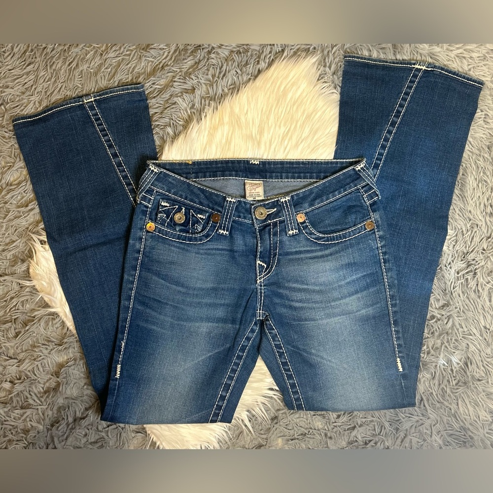 True Religion Blue Distressed Flare Jeans